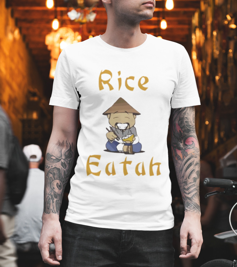 Rice Eatah Character With Straw Hat And Bowl T-Shirt