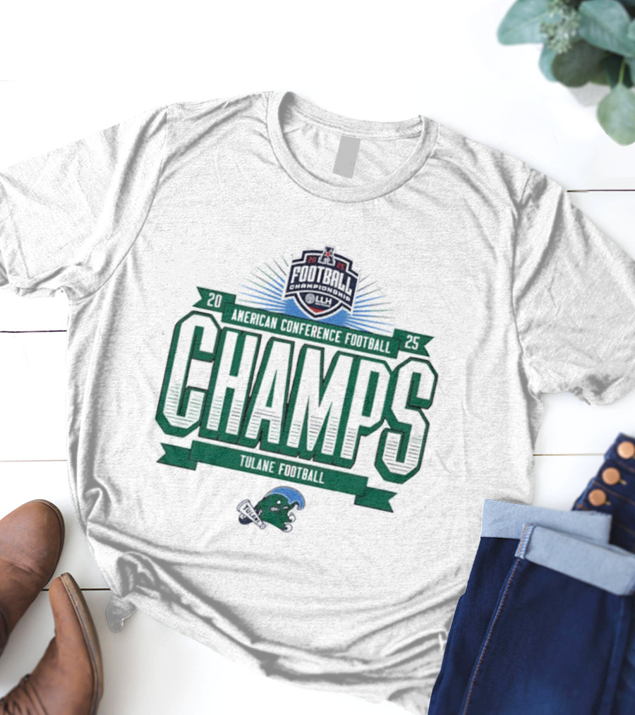 Tulane Football 2025 American Conference Champs Blueprint Helmet Champs T-Shirt