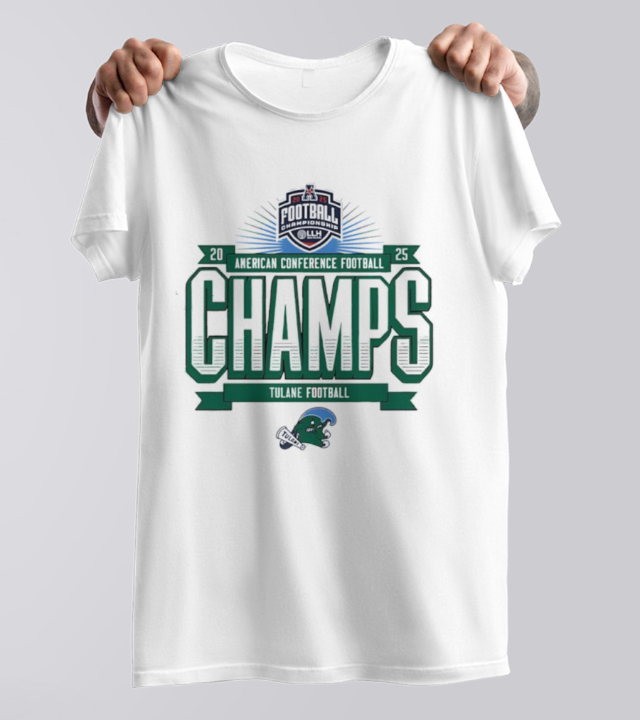 Tulane Football 2025 American Conference Champs Blueprint Helmet Champs T-Shirt