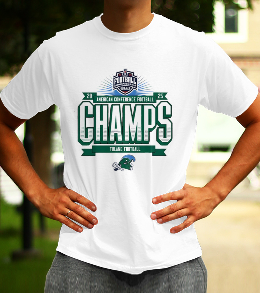 Tulane Football 2025 American Conference Champs Blueprint Helmet Champs T-Shirt