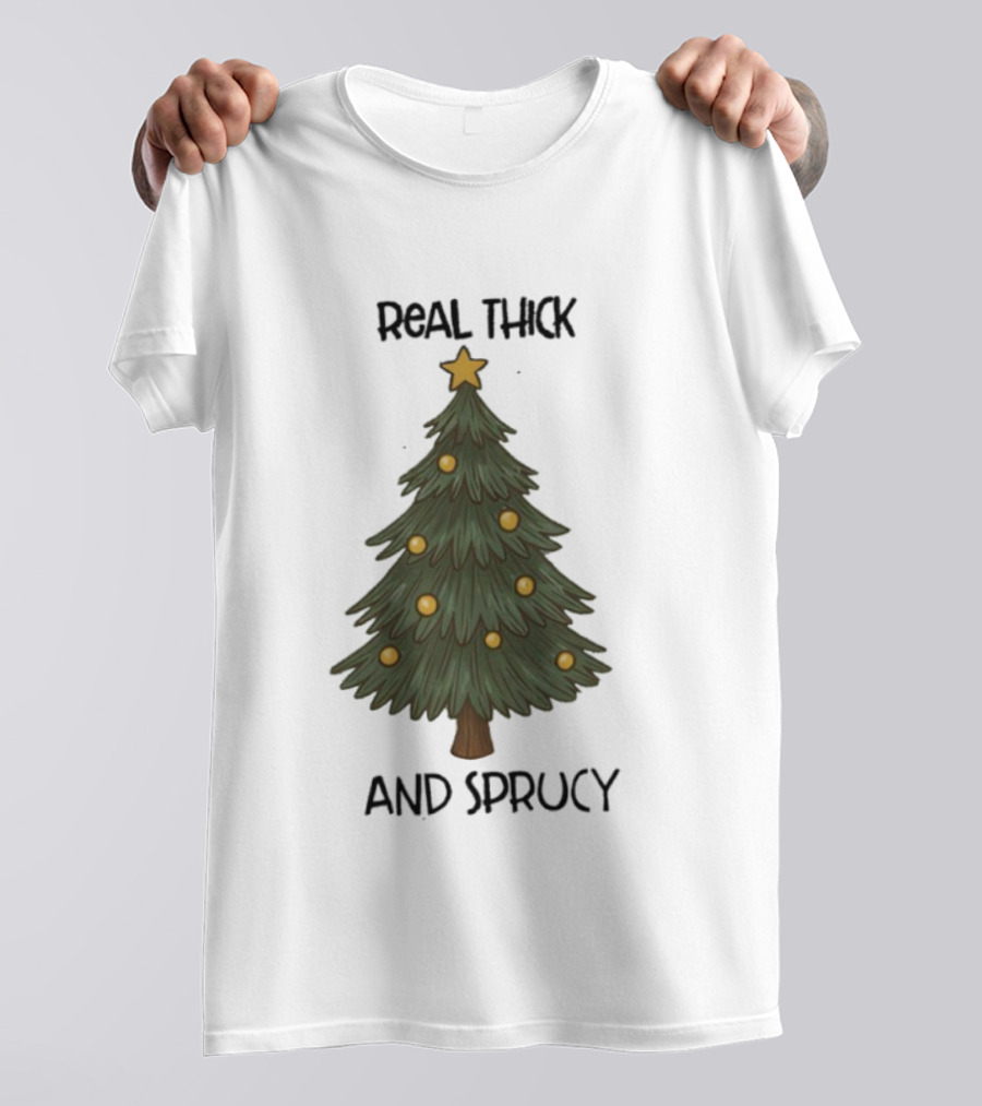 Real Thick And Sprucy Christmas Tree With Star And Ornaments T-Shirt