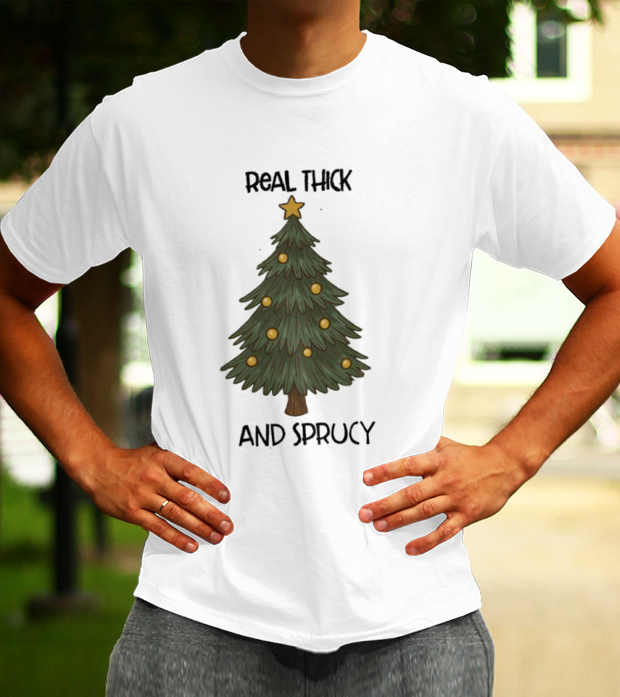 Real Thick And Sprucy Christmas Tree With Star And Ornaments T-Shirt