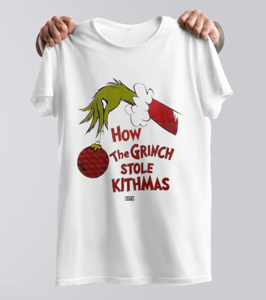 How The Grinch Stole Kithmas Green Figure Red Santa Hat Red Ornament T-Shirt