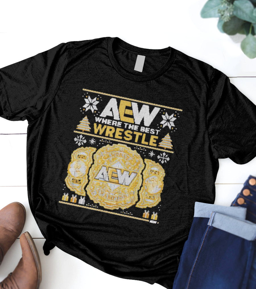 AEW Where The Best Wrestle Championship Holiday Christmas T-Shirt