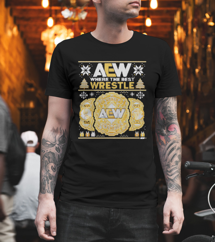 AEW Where The Best Wrestle Championship Holiday Christmas T-Shirt