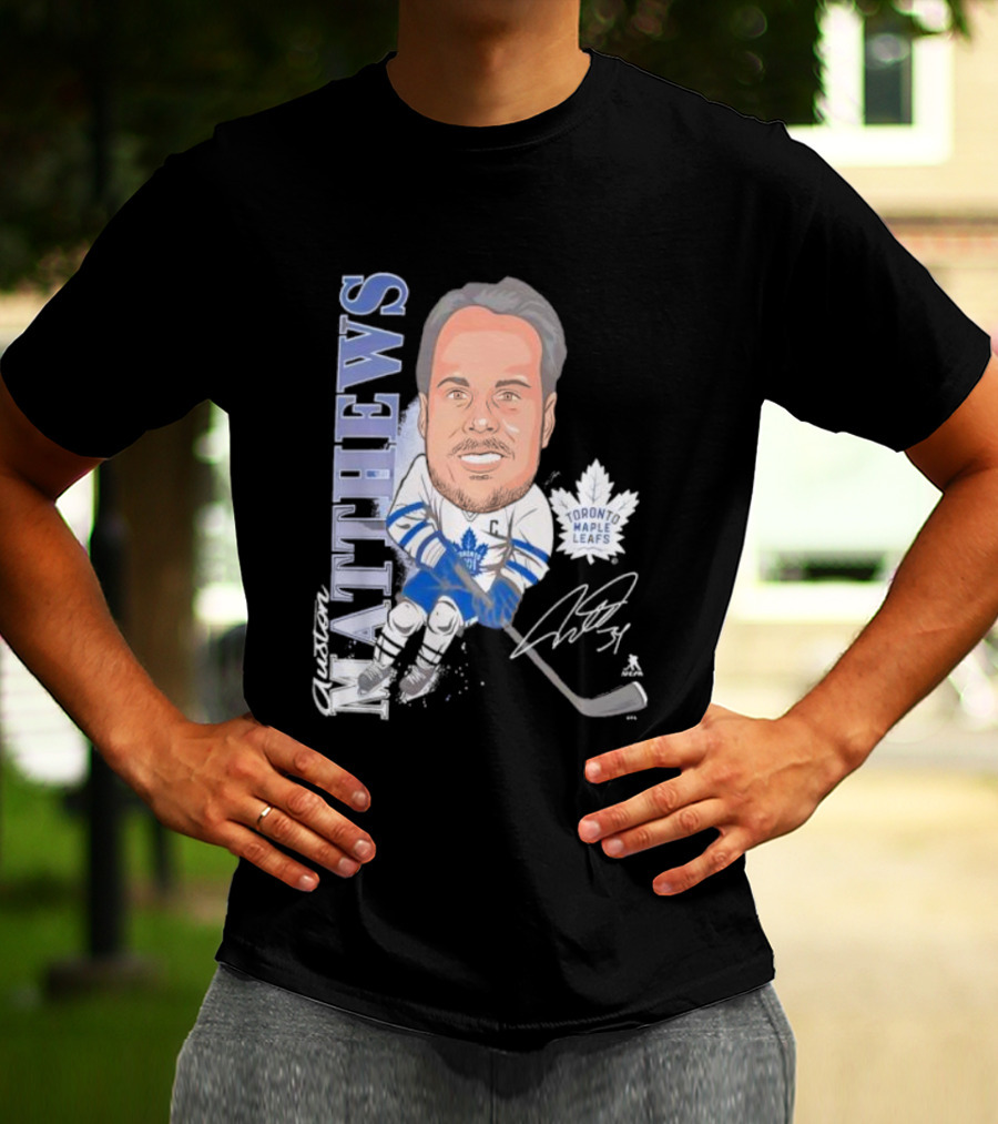 Auston Matthews Toronto Maple Leafs Signature Art Caricature T-Shirt