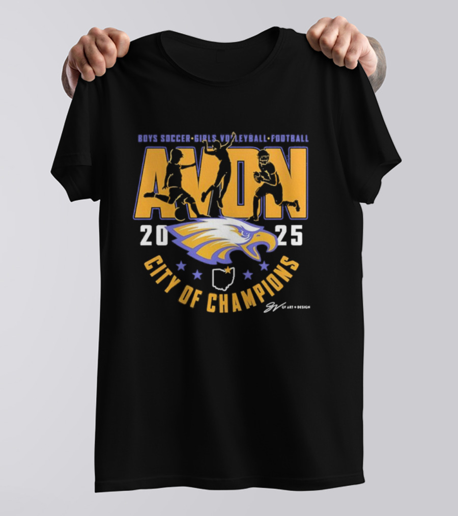Avon High School Boys Soccer Girls Volleyball Football 2025 Eagle City Of Champions T-Shirt
