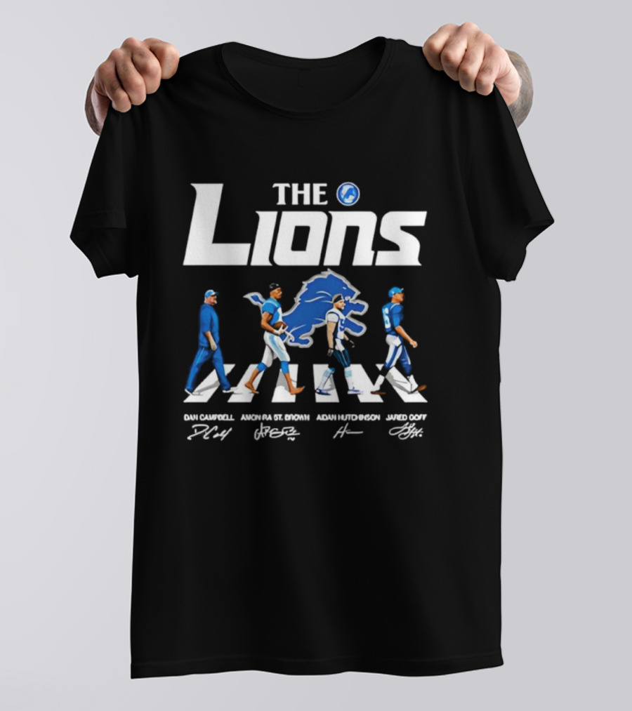 Detroit Lions Abbey Road Parody With Player Signatures T-Shirt