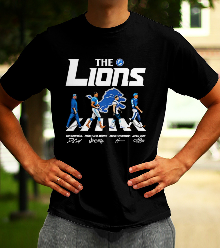 Detroit Lions Abbey Road Parody With Player Signatures T-Shirt
