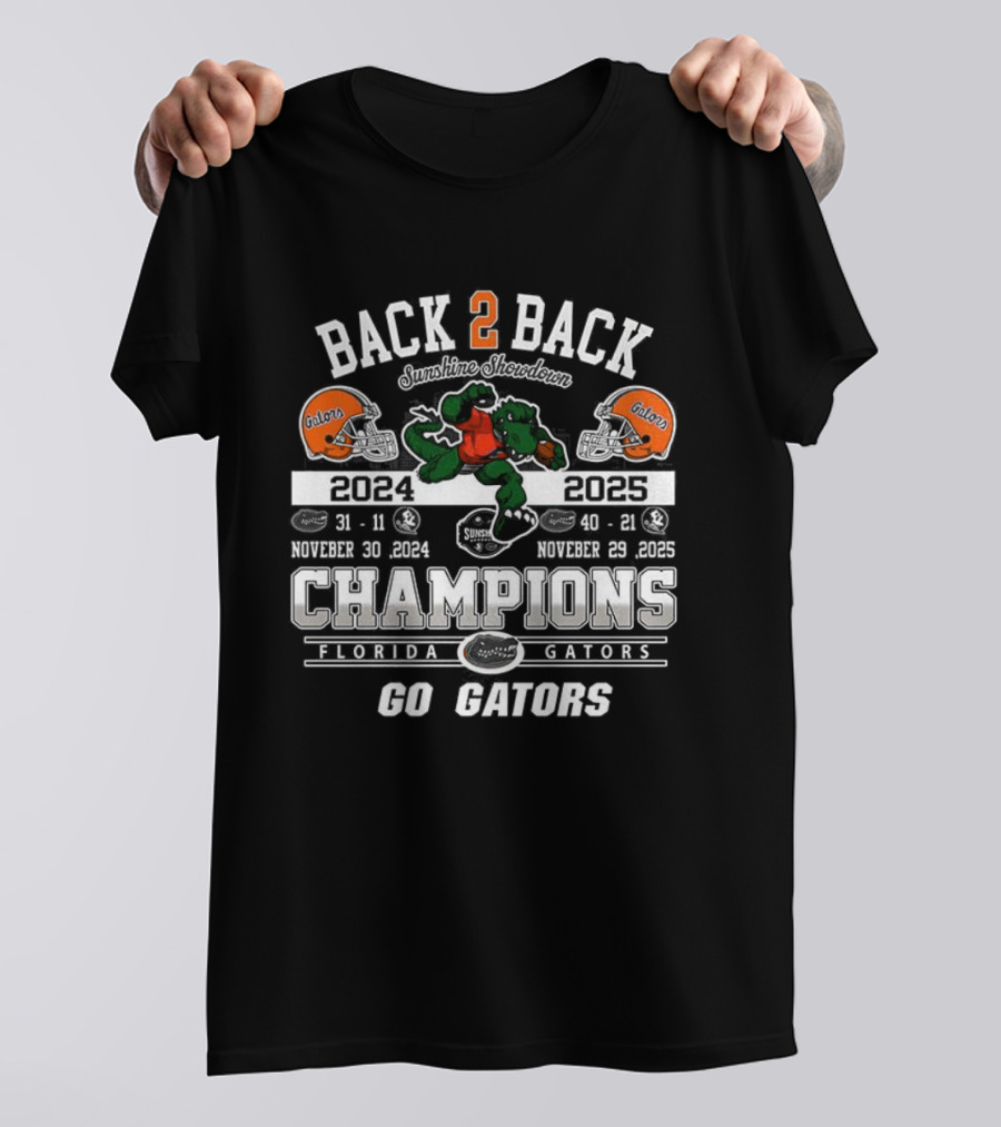 Back 2 Back Champions Florida Gators 2025 Go Gators T-Shirt