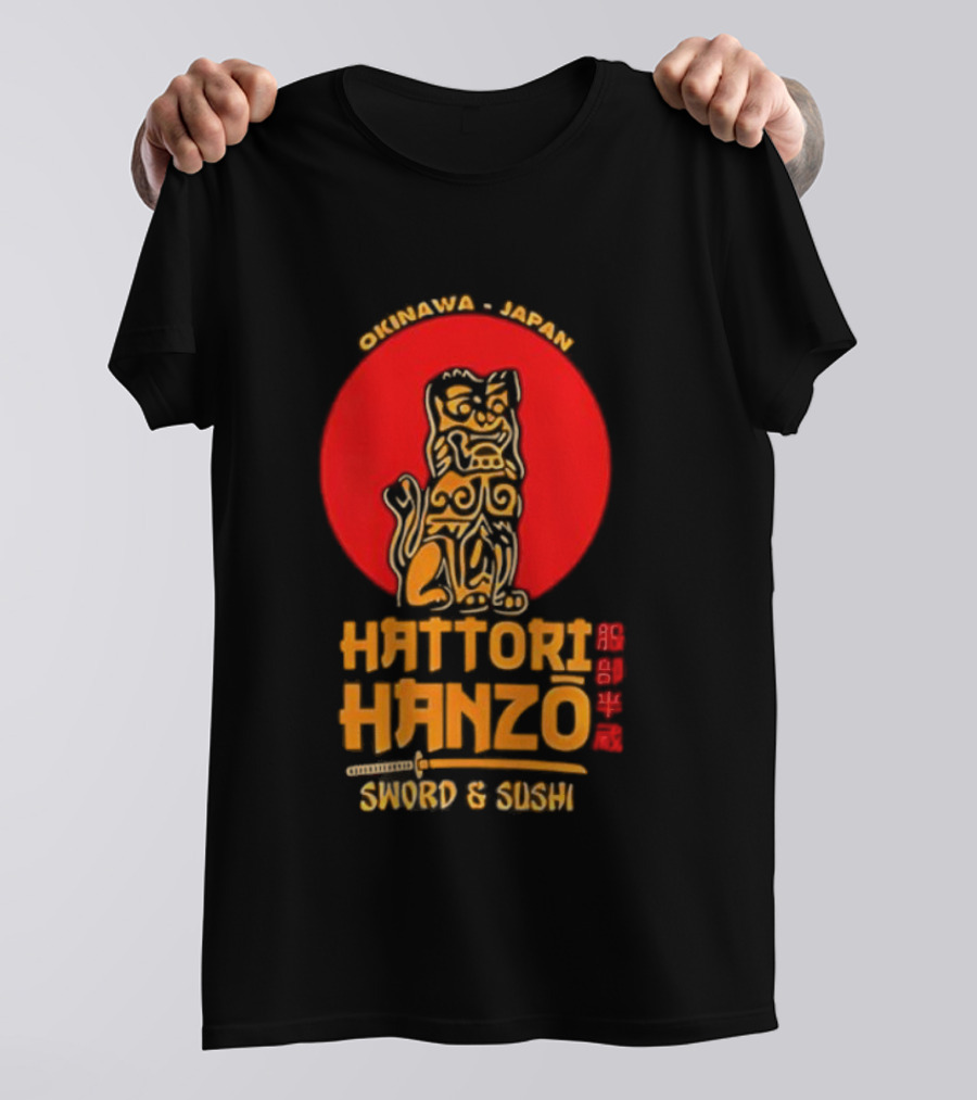 Hattori Hanzo Okinawa Japan Sword & Sushi Foo Dog T-Shirt