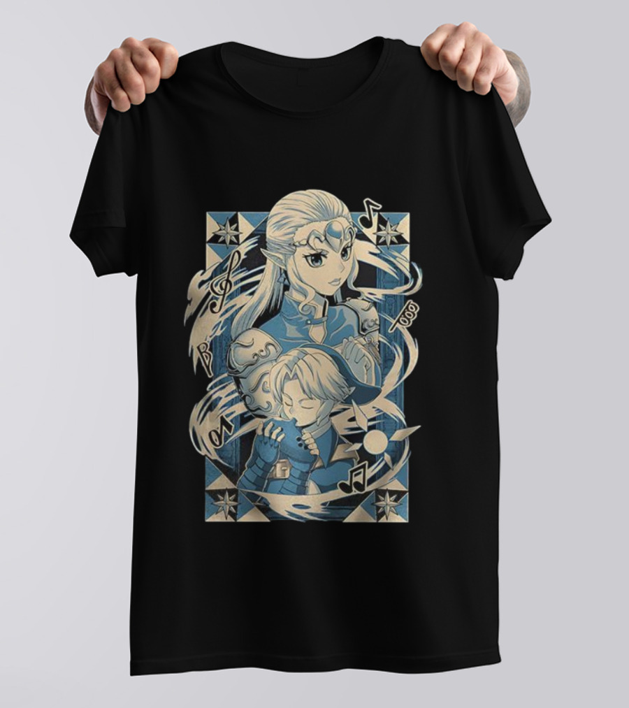 Link Zelda Ocarina Of Time Musical Art Nouveau Style T-Shirt