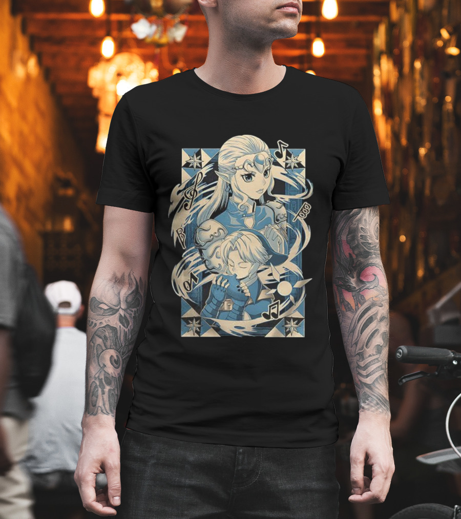 Link Zelda Ocarina Of Time Musical Art Nouveau Style T-Shirt