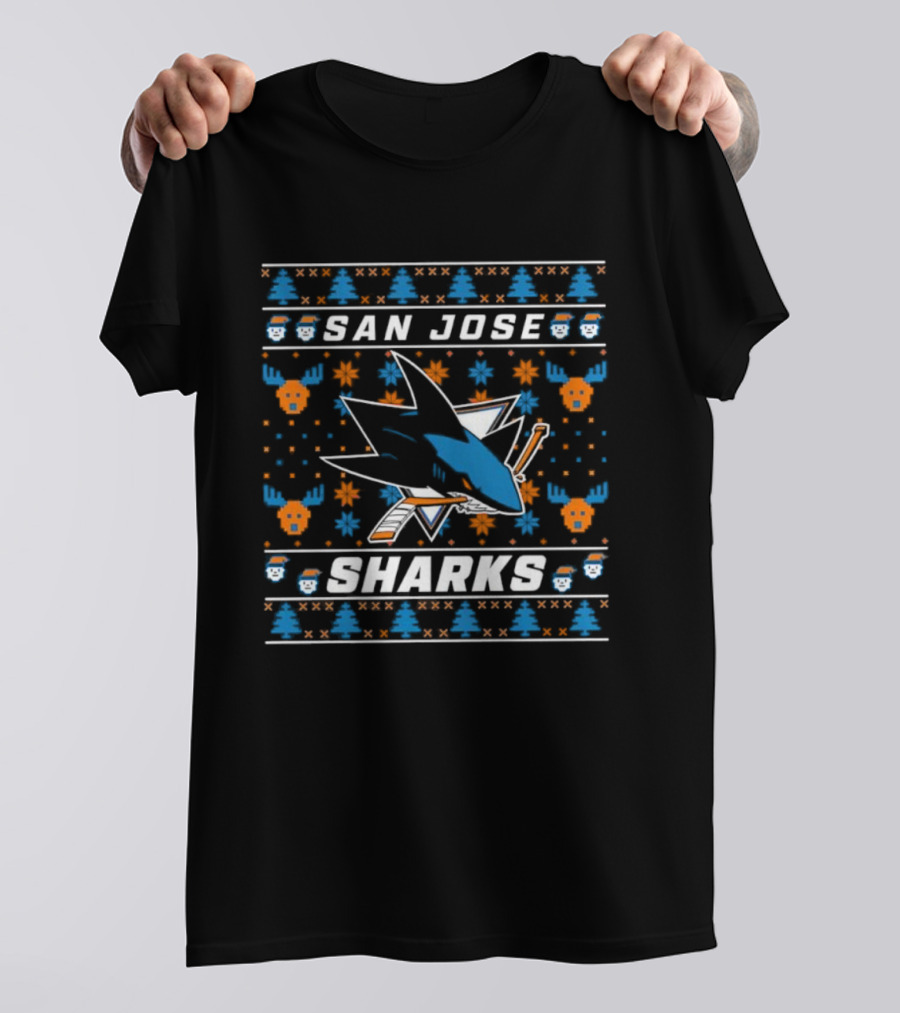 San Jose Sharks 2025 Holiday Ugly Christmas Sweater NHL Team Logo Retro Style T-Shirt