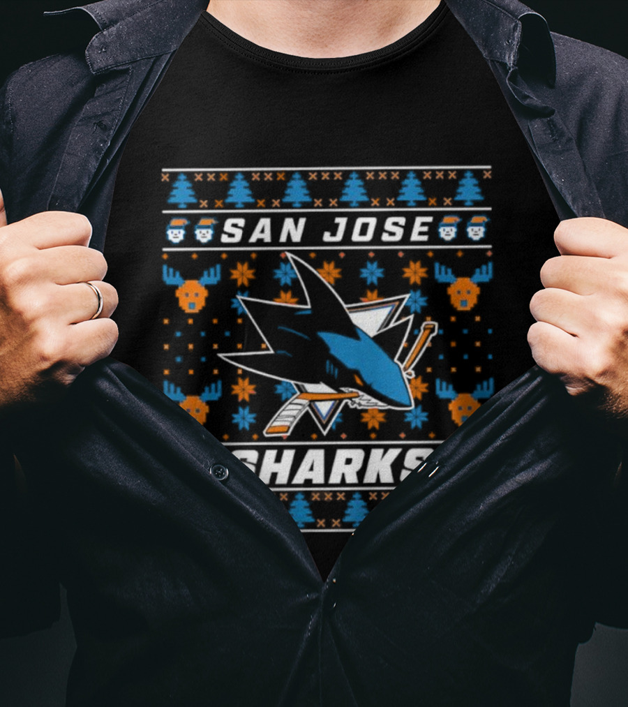 San Jose Sharks 2025 Holiday Ugly Christmas Sweater NHL Team Logo Retro Style T-Shirt
