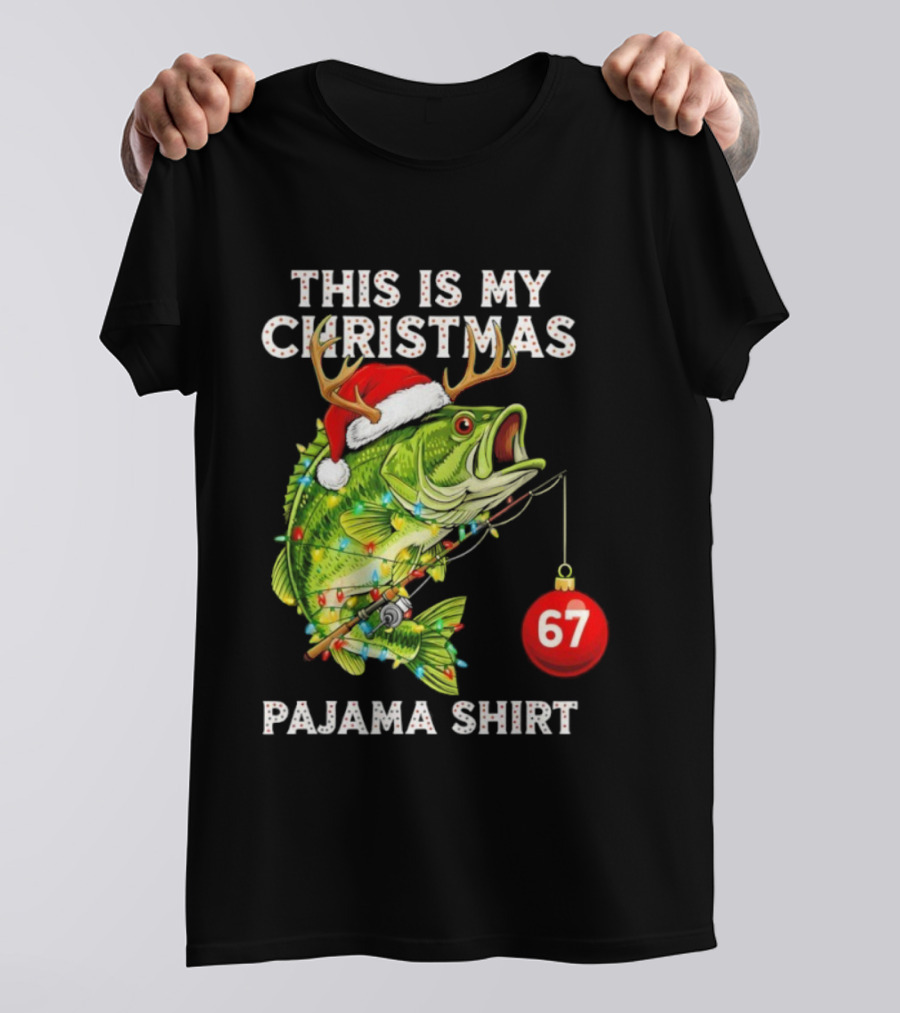 This Is My Christmas Pajama Bass Fish Santa Hat Lights Reindeer Antlers 67 Ornament T-Shirt