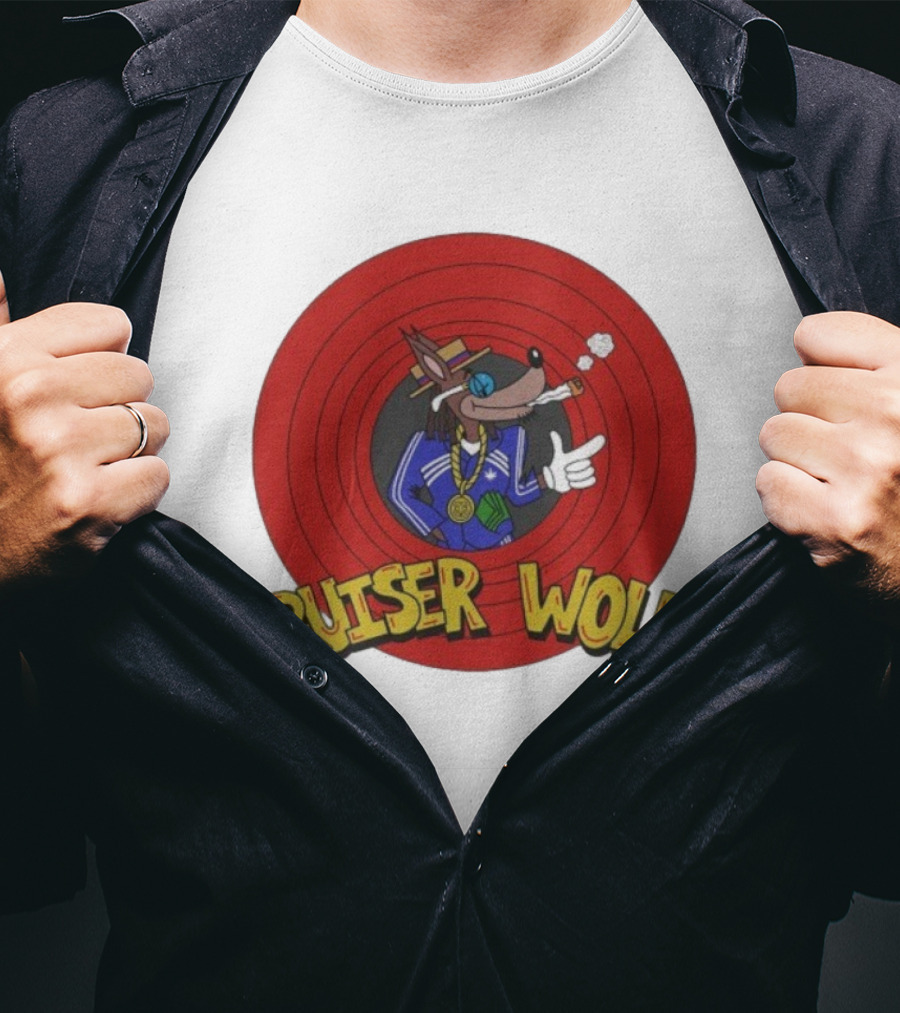 Bruiser Wolf Cartoon Vibes Smoking Character In Circular Red Background T-Shirt