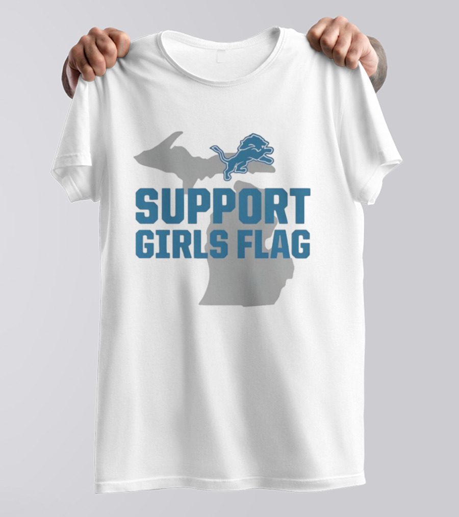 Detroit Lions Support Girls Flag Michigan Map T-Shirt