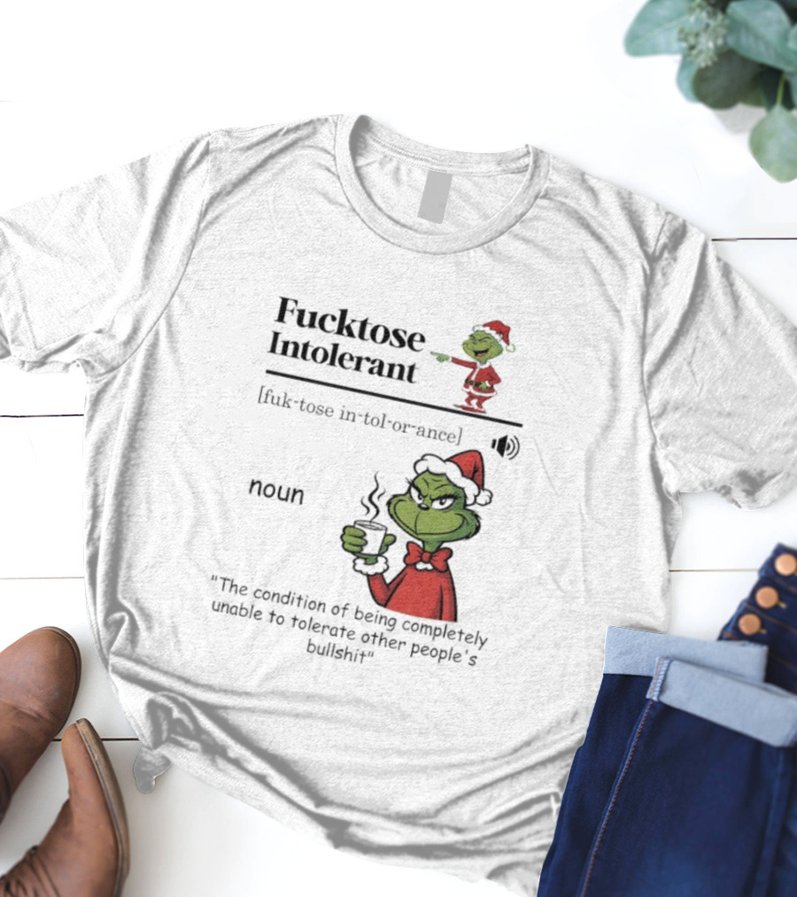 Grinch Christmas Fucktose Intolerant Definition Noun Statement T-Shirt