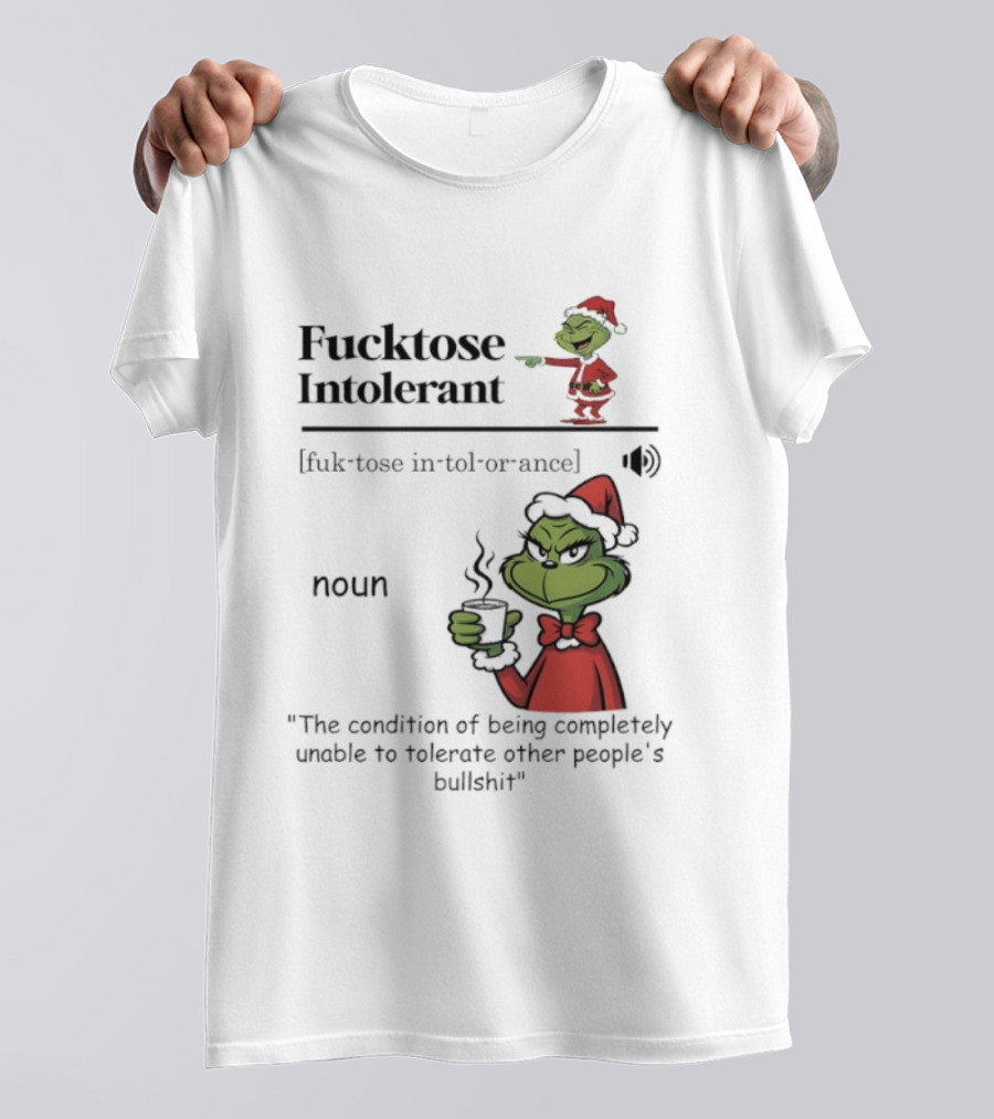 Grinch Christmas Fucktose Intolerant Definition Noun Statement T-Shirt