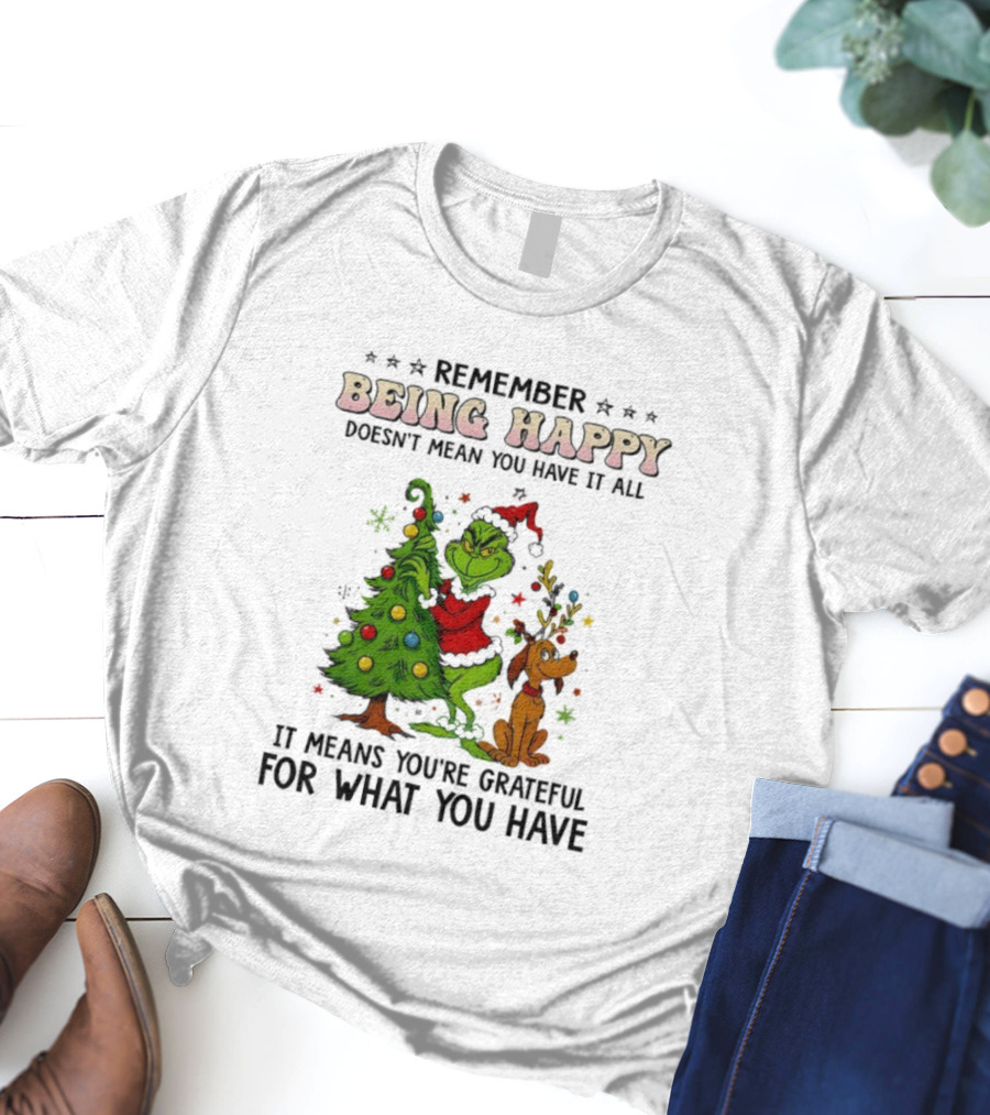 Being Happy Grateful Christmas Tree And Dog T-Shirt