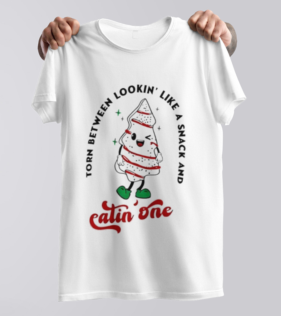 Torn Between Lookin’ Like A Snack And Eatin’ One Christmas Tree Green Shoes Red Stripes T-Shirt