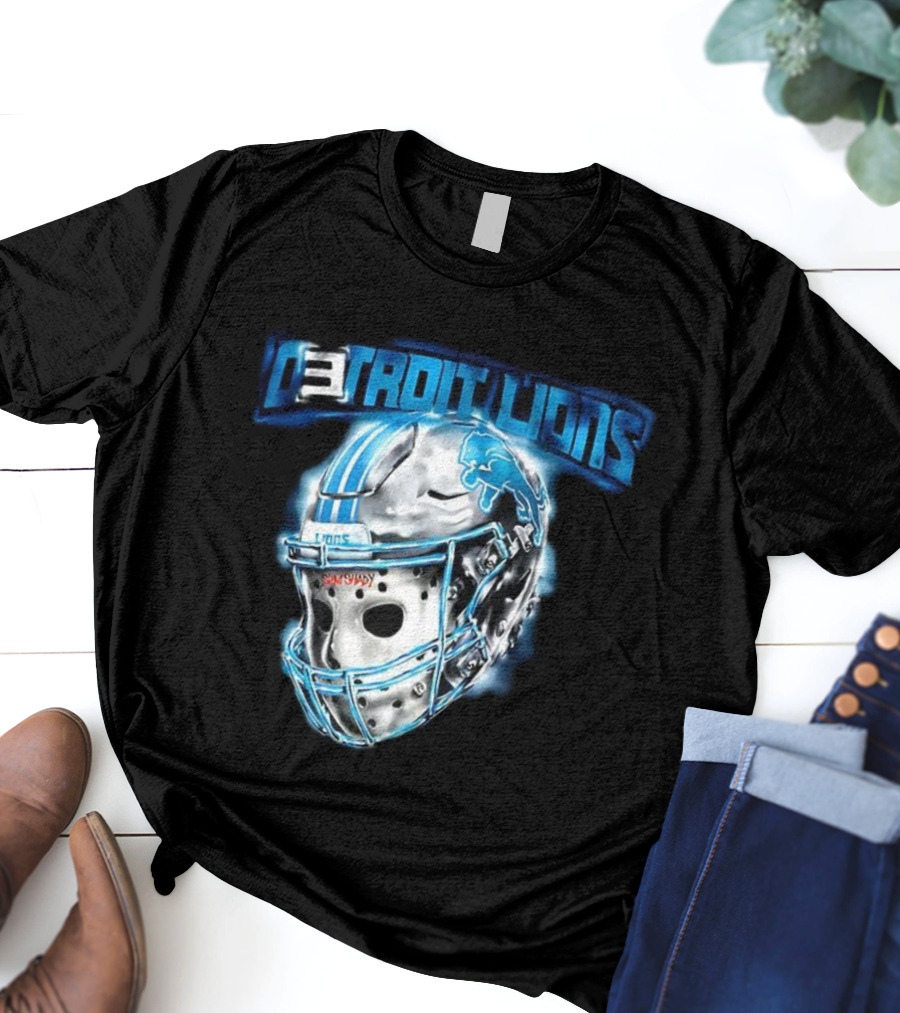 Detroit Lions NFL Detroit Lions Helmet Jason Voorhees Mask T-Shirt