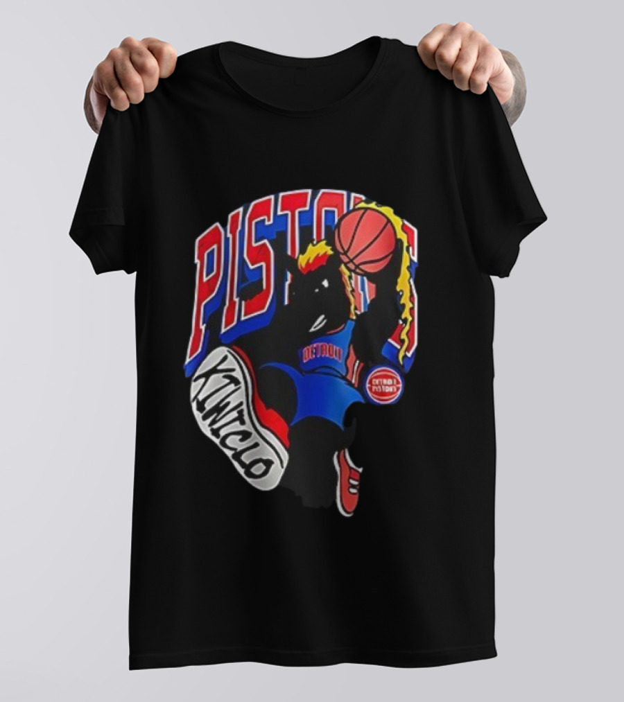 Detroit Pistons Hooper Basketball Cartoon Character Design Kwikclo Brand T-Shirt