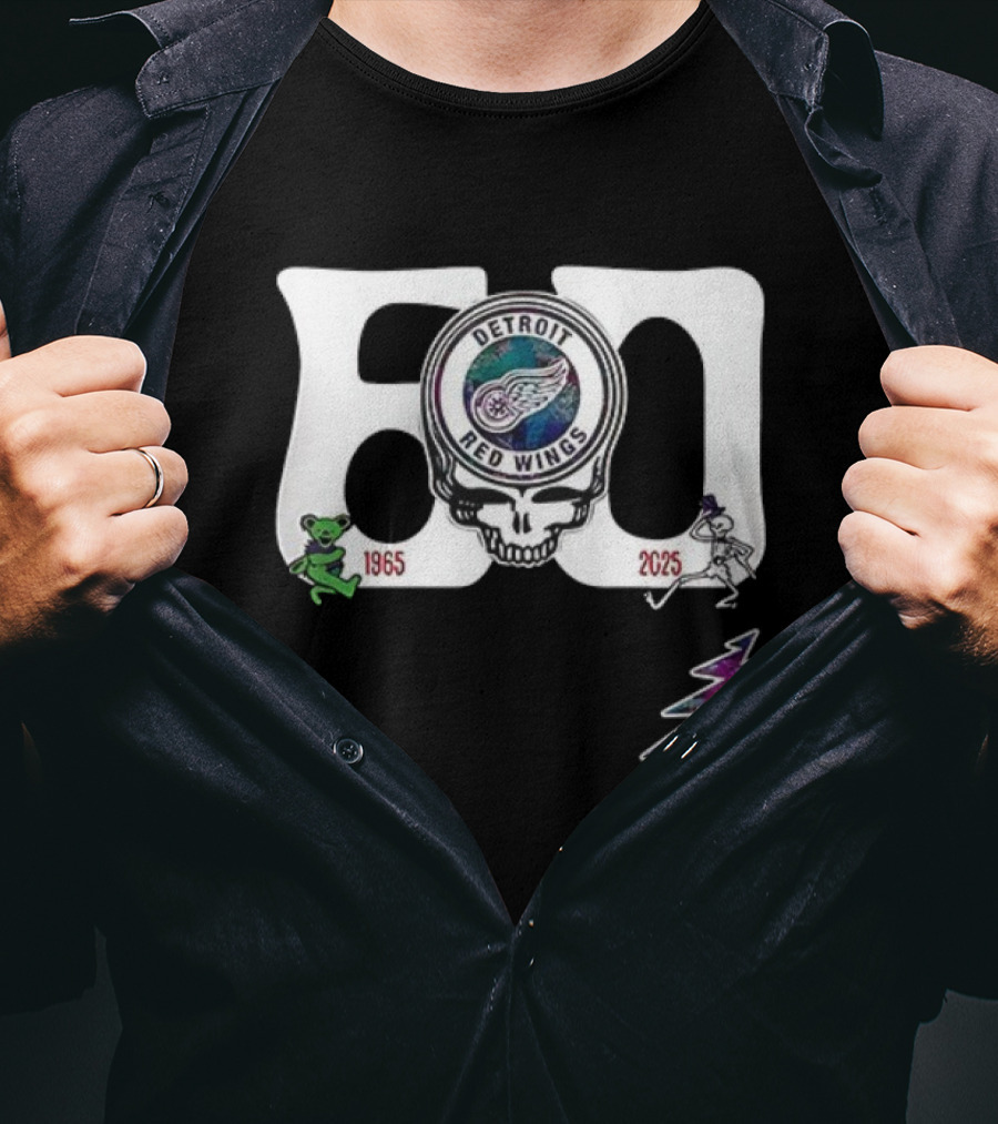 Detroit Red Wings Grateful Dead 60th Anniversary Bears 1965 2025 T-Shirt