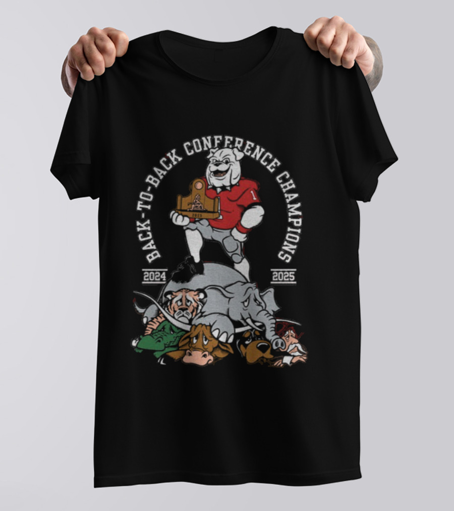 Georgia Bulldogs Back To Back Conference Champions Mascot Trophy Celebration T-Shirt