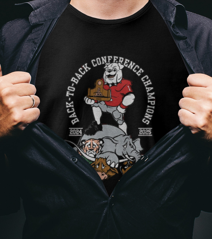 Georgia Bulldogs Back To Back Conference Champions Mascot Trophy Celebration T-Shirt