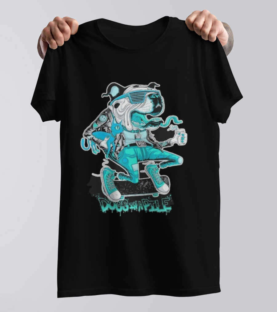 Dogs In Apile Skater Dog Vintage Style Sunglasses Cool Attire T-Shirt