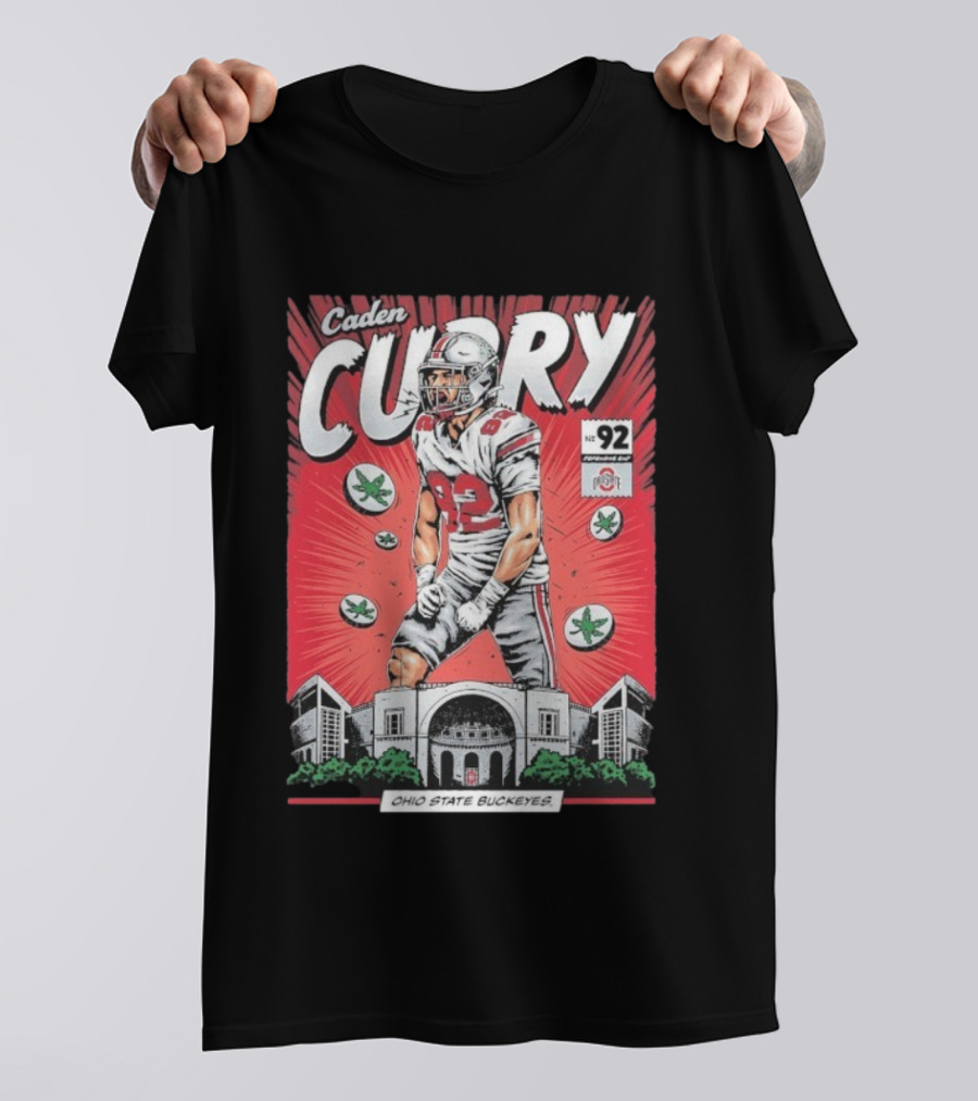 Caden Curry Ohio State Buckeyes #92 Comic Style Football Player Scene T-Shirt