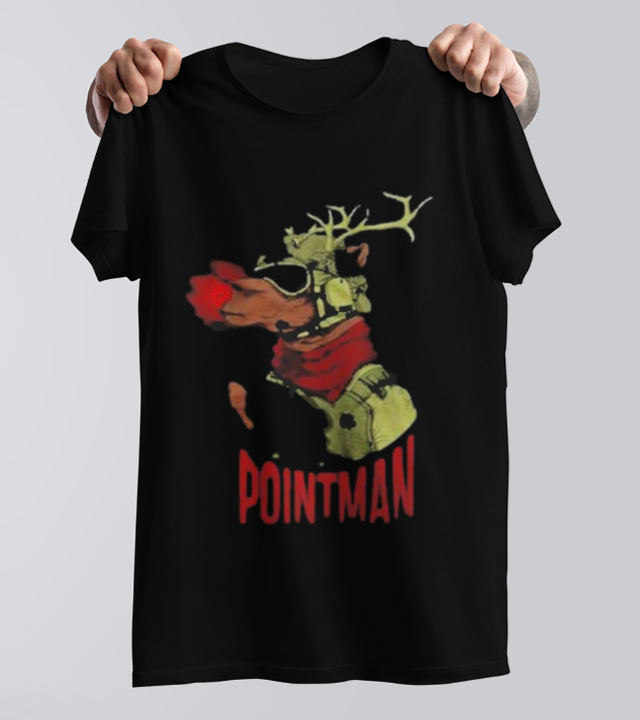 Pointman Christmas Reindeer Dog With Red Nose And Scarf T-Shirt