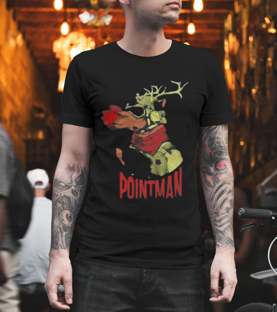 Pointman Christmas Reindeer Dog With Red Nose And Scarf T-Shirt