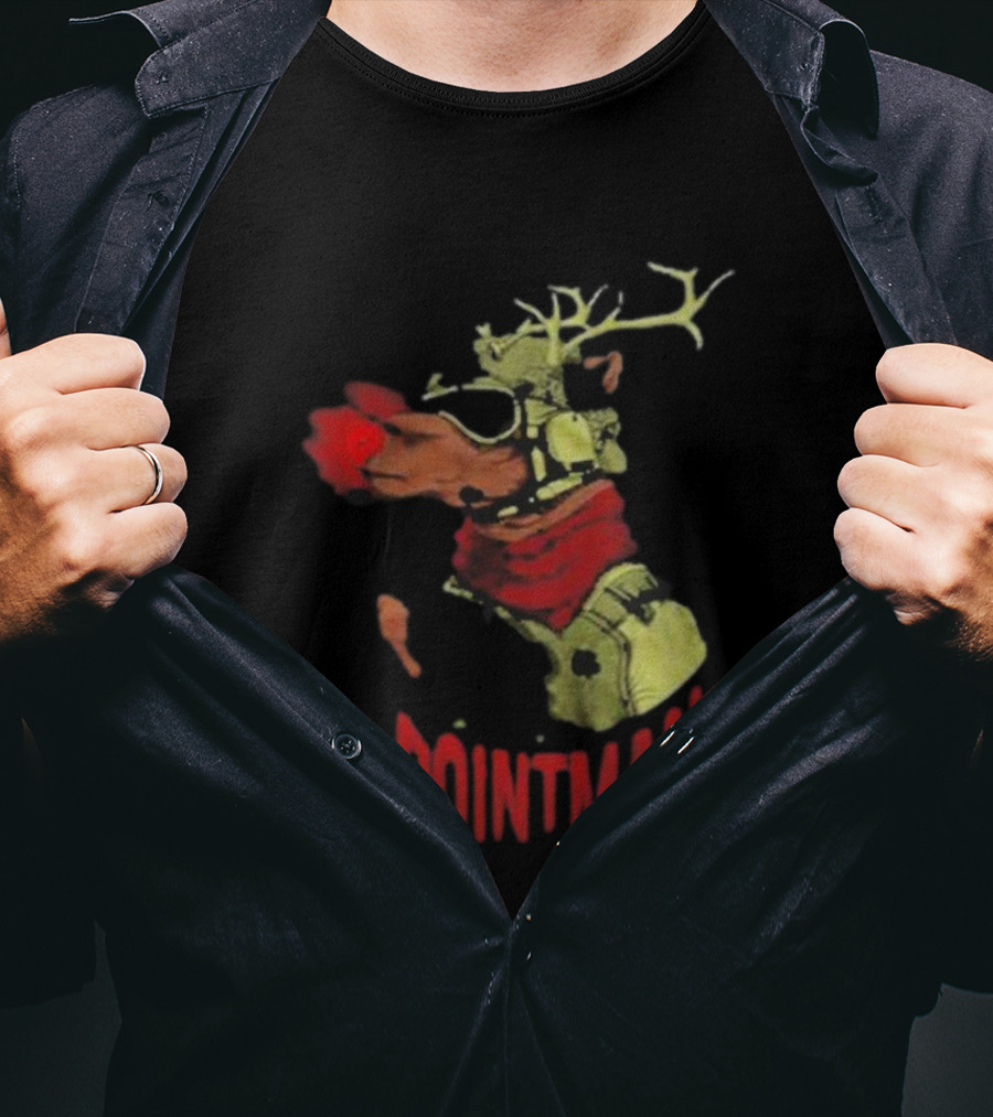 Pointman Christmas Reindeer Dog With Red Nose And Scarf T-Shirt