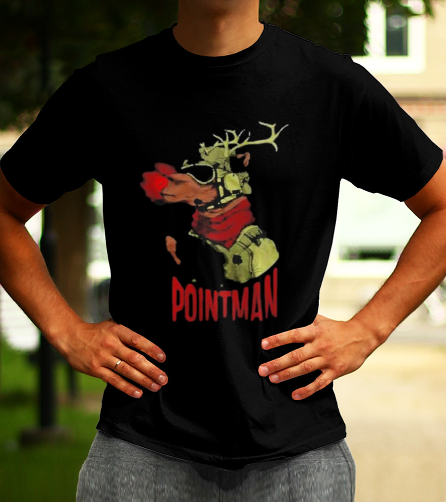 Pointman Christmas Reindeer Dog With Red Nose And Scarf T-Shirt