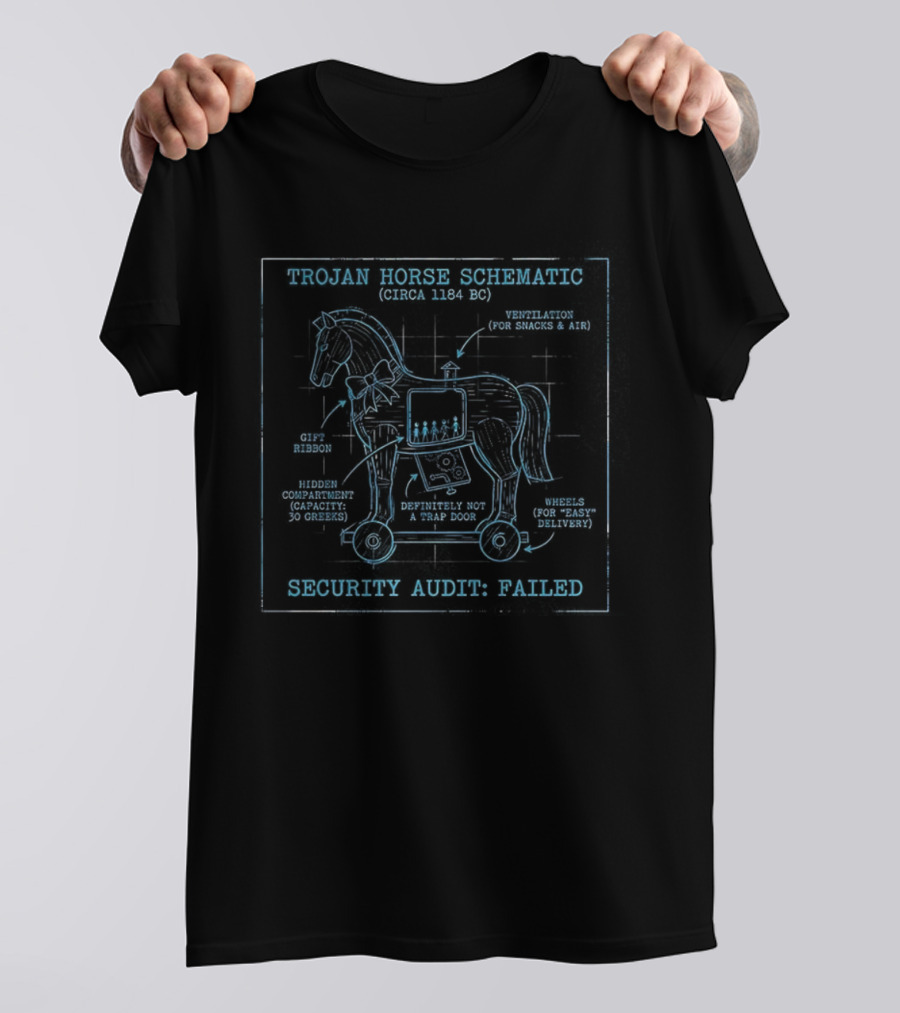 Trojan Horse Schematic Blueprint Security Audit Failed T-Shirt