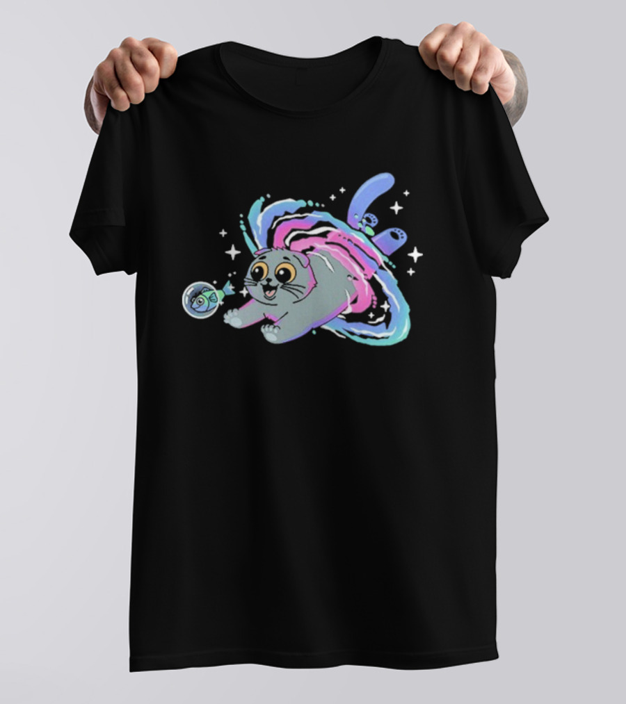 Vegetta777 Do Cats Dream Of Space Cosmic Adventure Cat And Fish In Space Dreams T-Shirt