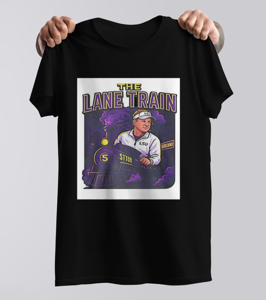 The Lane Train LSU Football Coach Cartoon Train Graphic T-Shirt