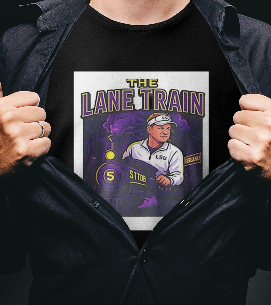 The Lane Train LSU Football Coach Cartoon Train Graphic T-Shirt