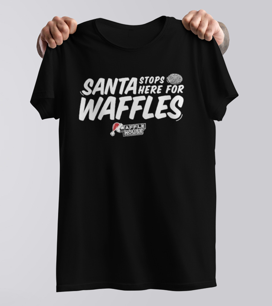 Santa Stops Here For Waffles Waffle House Christmas T-Shirt