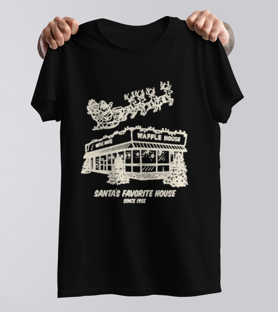 Waffle House Santa’s Favorite House Since 1955 Christmas Santa Sleigh Reindeer T-Shirt