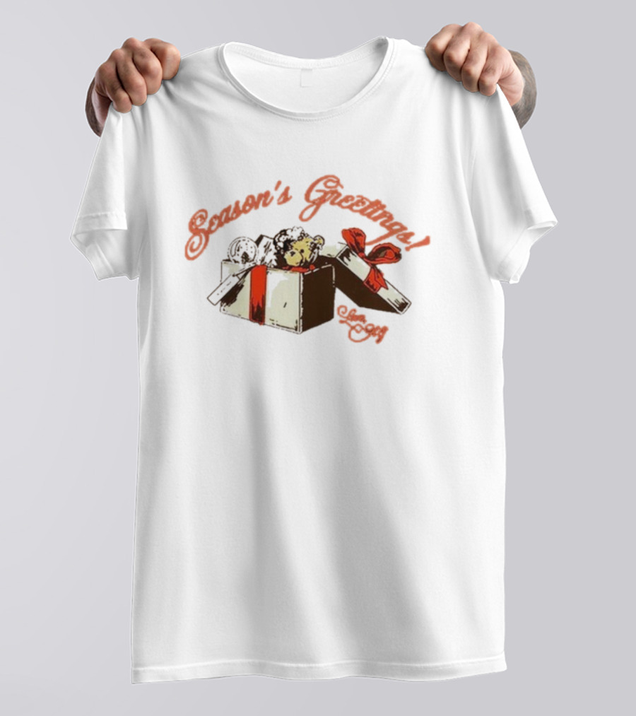 Seasons Greetings Ariana Grande Christmas Bear In Gift Box T-Shirt