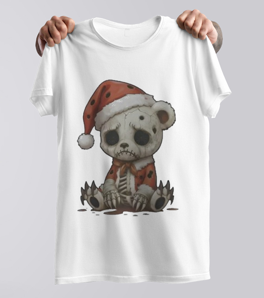 Merry & Boney Christmas Creepy Skeleton Teddy Bear Santa Hat T-Shirt