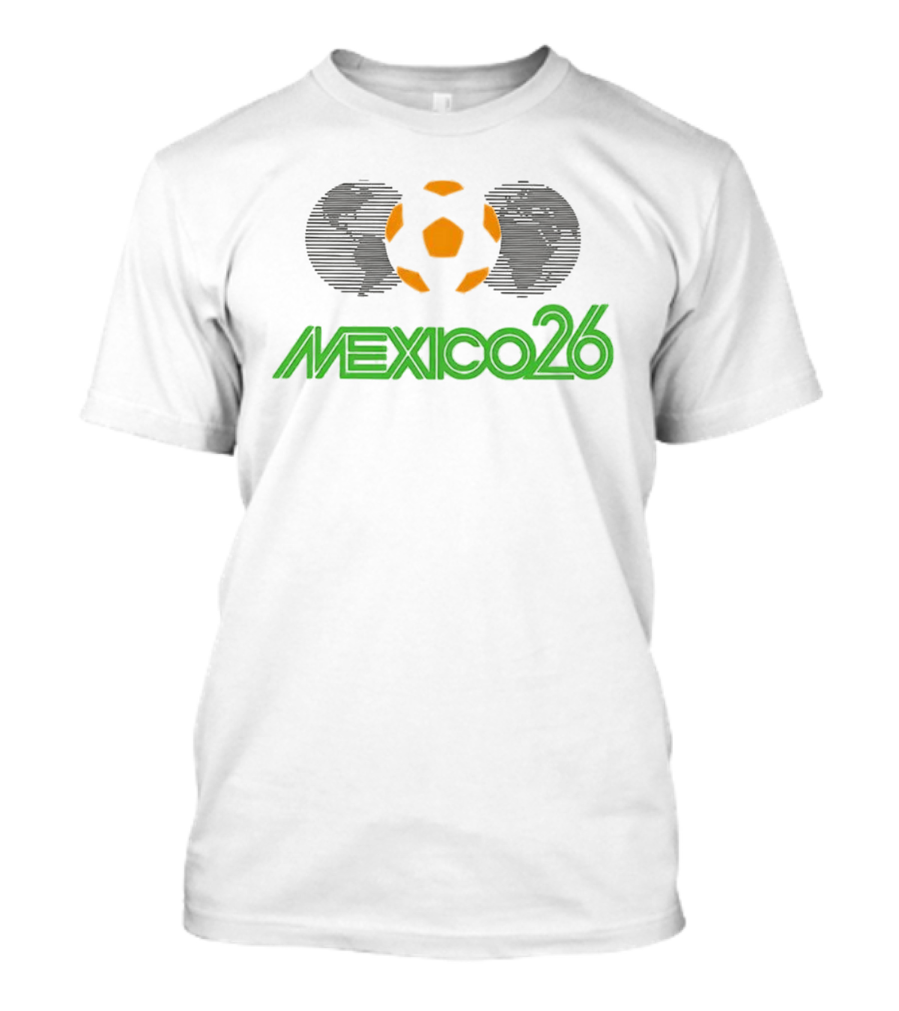 Mexico26 Soccer Ball Earth Symbol In Green And Orange T-Shirt