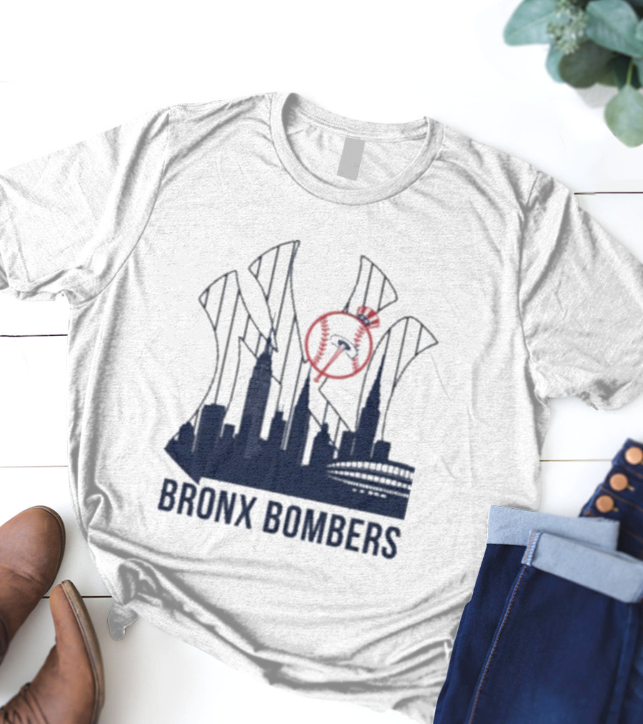 New York Yankees Bronx Bombers Skyline Classic Yankees Bat And Hat Icon T-Shirt