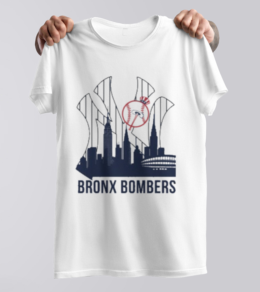 New York Yankees Bronx Bombers Skyline Classic Yankees Bat And Hat Icon T-Shirt