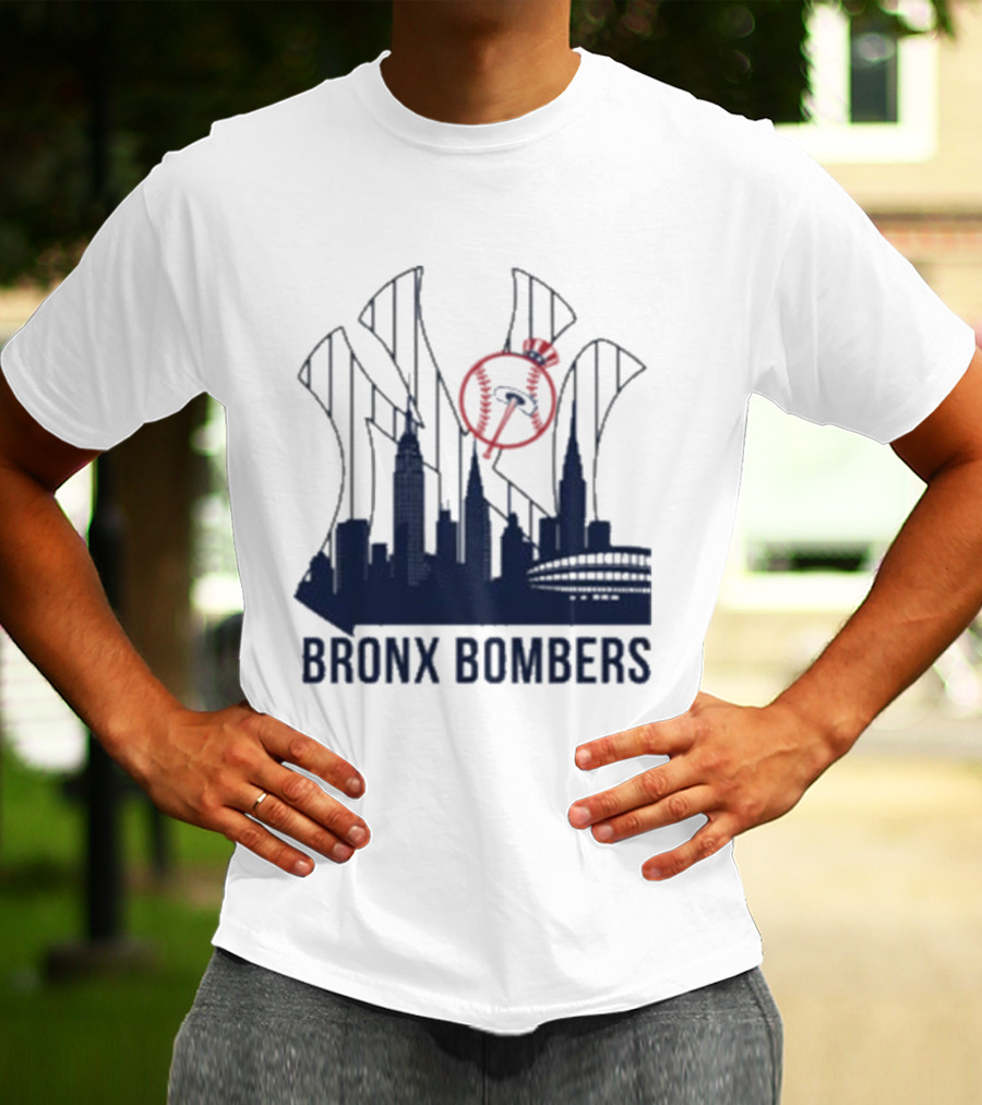 New York Yankees Bronx Bombers Skyline Classic Yankees Bat And Hat Icon T-Shirt