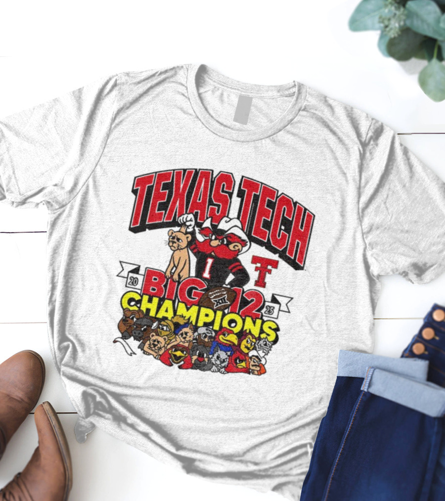 Texas Tech Red Raiders Big 12 Champions Cartoon Mascots Football Theme T-Shirt